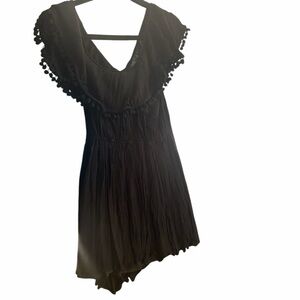 Black Dress with Pom Pom Sleeves